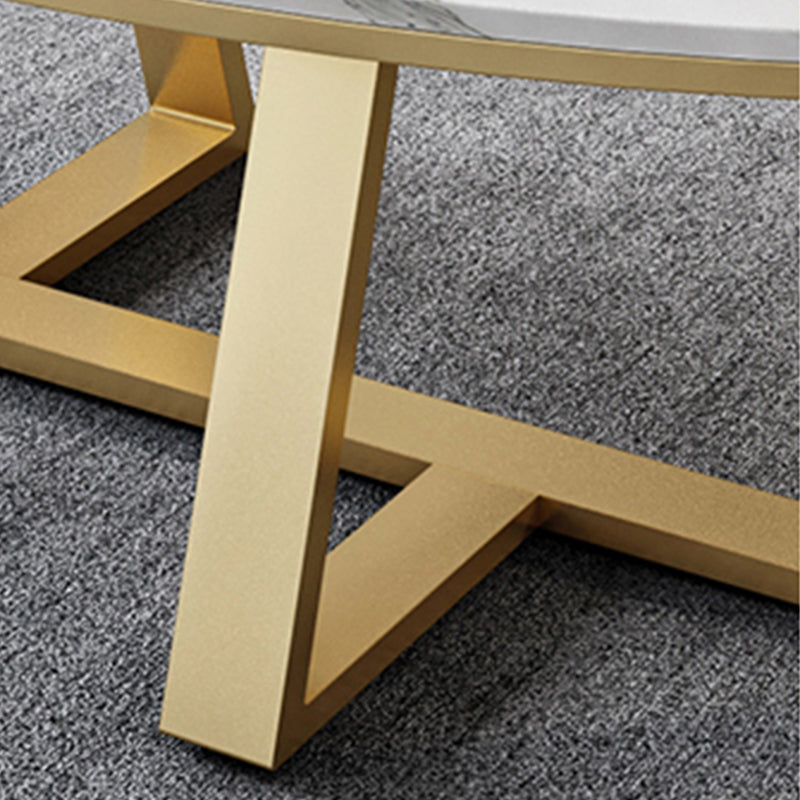 Slate Top Glam Cross Legs Coffee Table Oval Coffee Cocktail Table Clearhalo 'Coffee & Accent Tables' 'Coffee Tables' 'coffee_tables' 'furn' 'furn_coffee_tables' 'Furniture' 'Living Room Furniture' 5421975