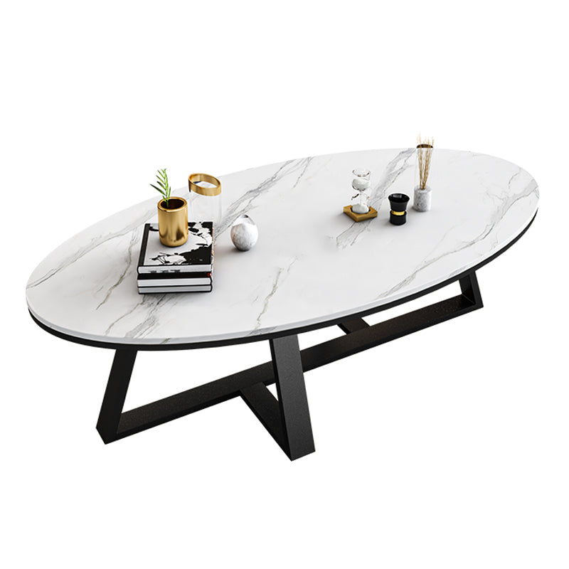 Slate Top Glam Cross Legs Coffee Table Oval Coffee Cocktail Table 39.5"L x 24"W x 18"H Black Clearhalo 'Coffee & Accent Tables' 'Coffee Tables' 'coffee_tables' 'furn' 'furn_coffee_tables' 'Furniture' 'Living Room Furniture' 5421976