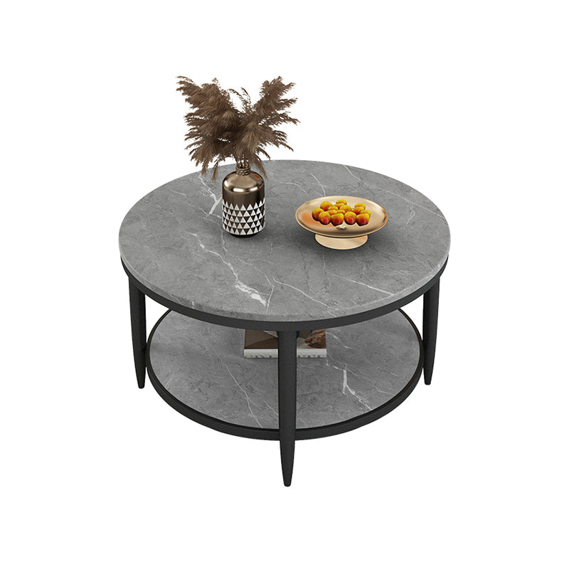 Slate Round Coffee Table Glam 4 Legs Coffee Table with Storage Black Gray Clearhalo 'Coffee & Accent Tables' 'Coffee Tables' 'coffee_tables' 'furn' 'furn_coffee_tables' 'Furniture' 'Living Room Furniture' 5421984