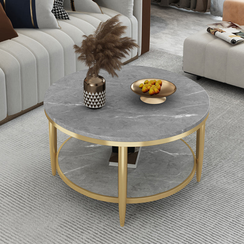 Slate Round Coffee Table Glam 4 Legs Coffee Table with Storage Gold Gray Clearhalo 'Coffee & Accent Tables' 'Coffee Tables' 'coffee_tables' 'furn' 'furn_coffee_tables' 'Furniture' 'Living Room Furniture' 5421988