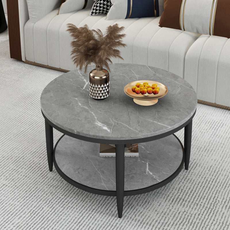 Slate Round Coffee Table Glam 4 Legs Coffee Table with Storage Black Gray Clearhalo 'Coffee & Accent Tables' 'Coffee Tables' 'coffee_tables' 'furn' 'furn_coffee_tables' 'Furniture' 'Living Room Furniture' 5421989
