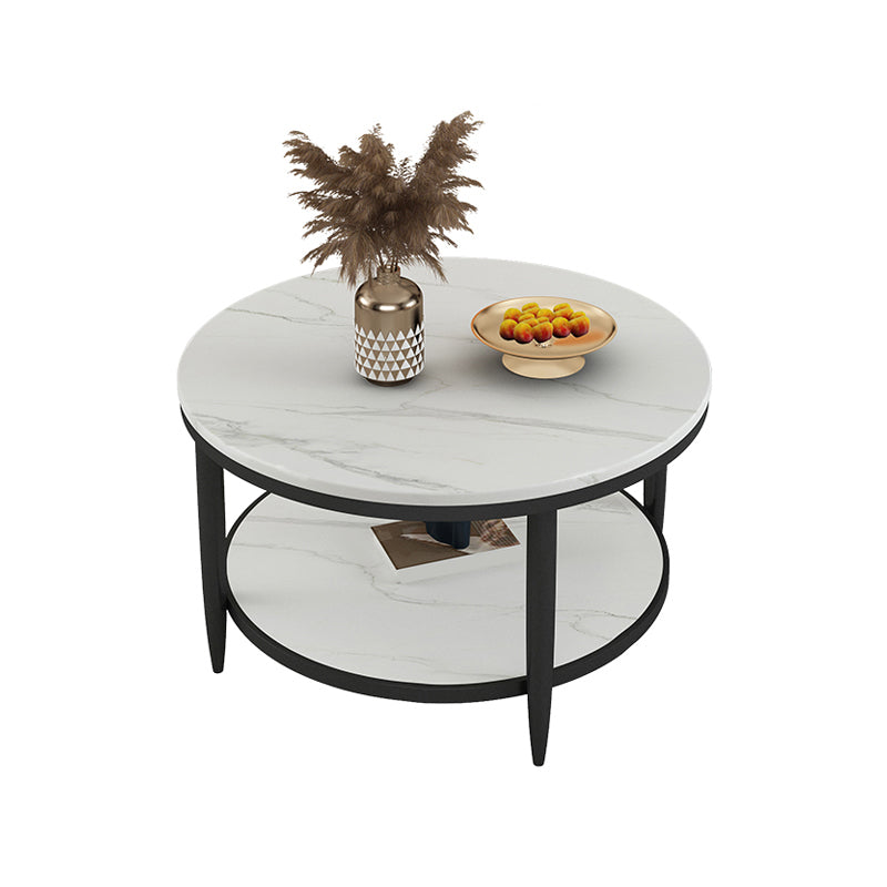 Slate Round Coffee Table Glam 4 Legs Coffee Table with Storage 28"L x 28"W x 18"H Black White Clearhalo 'Coffee & Accent Tables' 'Coffee Tables' 'coffee_tables' 'furn' 'furn_coffee_tables' 'Furniture' 'Living Room Furniture' 5421996