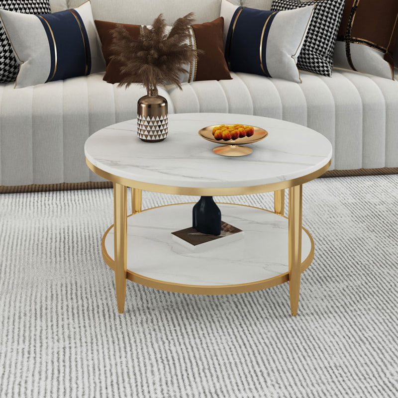 Slate Round Coffee Table Glam 4 Legs Coffee Table with Storage 24"L x 24"W x 18"H Gold White Clearhalo 'Coffee & Accent Tables' 'Coffee Tables' 'coffee_tables' 'furn' 'furn_coffee_tables' 'Furniture' 'Living Room Furniture' 5421997