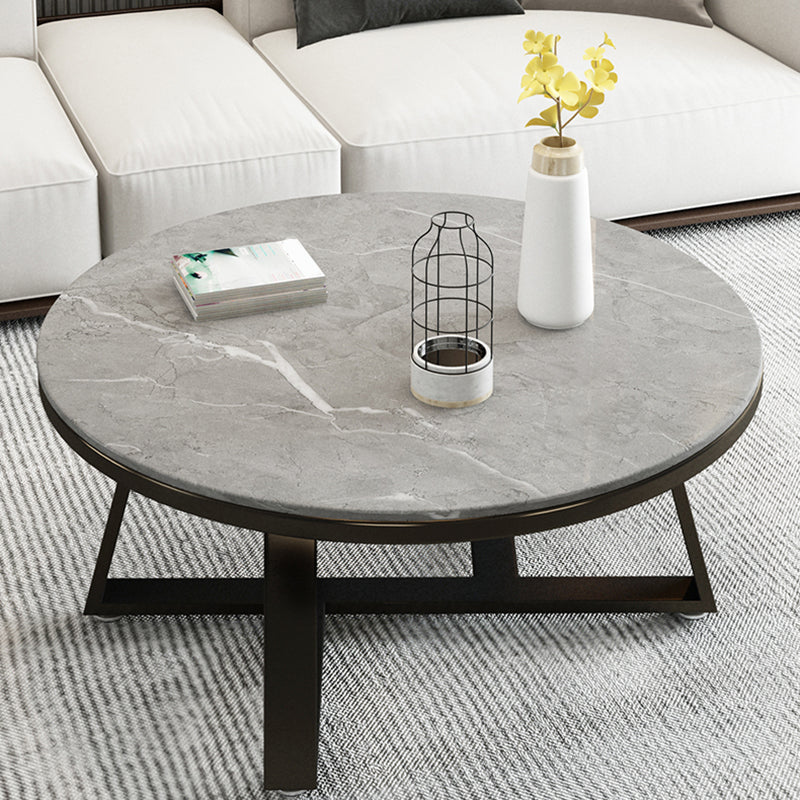 Glam Metal Cross Legs Coffee Table Slate Top Round Coffee Table