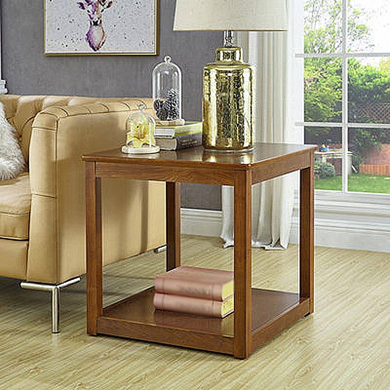 Tavolino in legno quadrato di fattoria marrone/tavolo laterale di divano Walunt con deposito