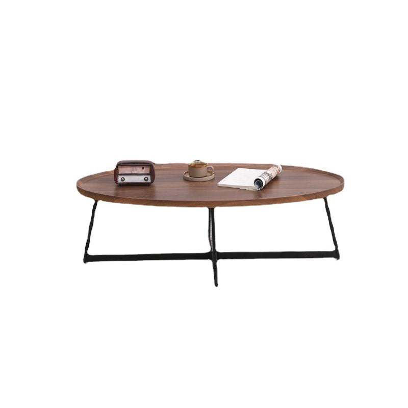 Stile moderno Black Metal Base Metal Bashing Wood/Walnut Oval/Round Table Top Side Table