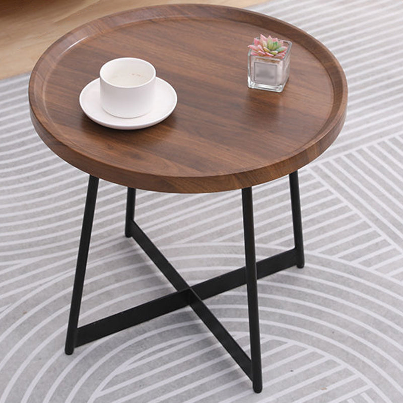 Stile moderno Black Metal Base Metal Bashing Wood/Walnut Oval/Round Table Top Side Table