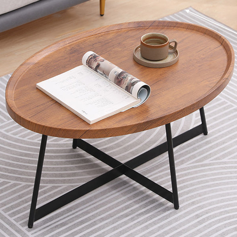 Stile moderno Black Metal Base Metal Bashing Wood/Walnut Oval/Round Table Top Side Table