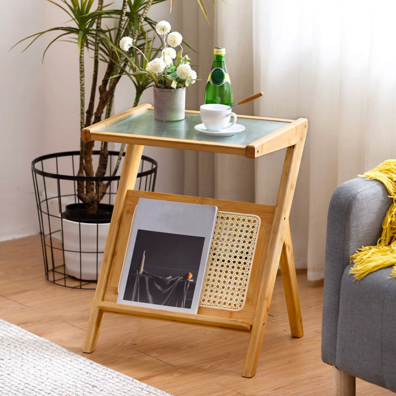 Modern Style Bamboo Cane Craft Glass Finish Material with Shelf Rectangular Side Table 20"L x 14"W x 22"H Natural Clear Clearhalo 'Coffee & Accent Tables' 'End & Side Tables' 'end_side_tables' 'furn' 'furn_end_side_tables' 'Furniture' 'Living Room Furniture' 5422149