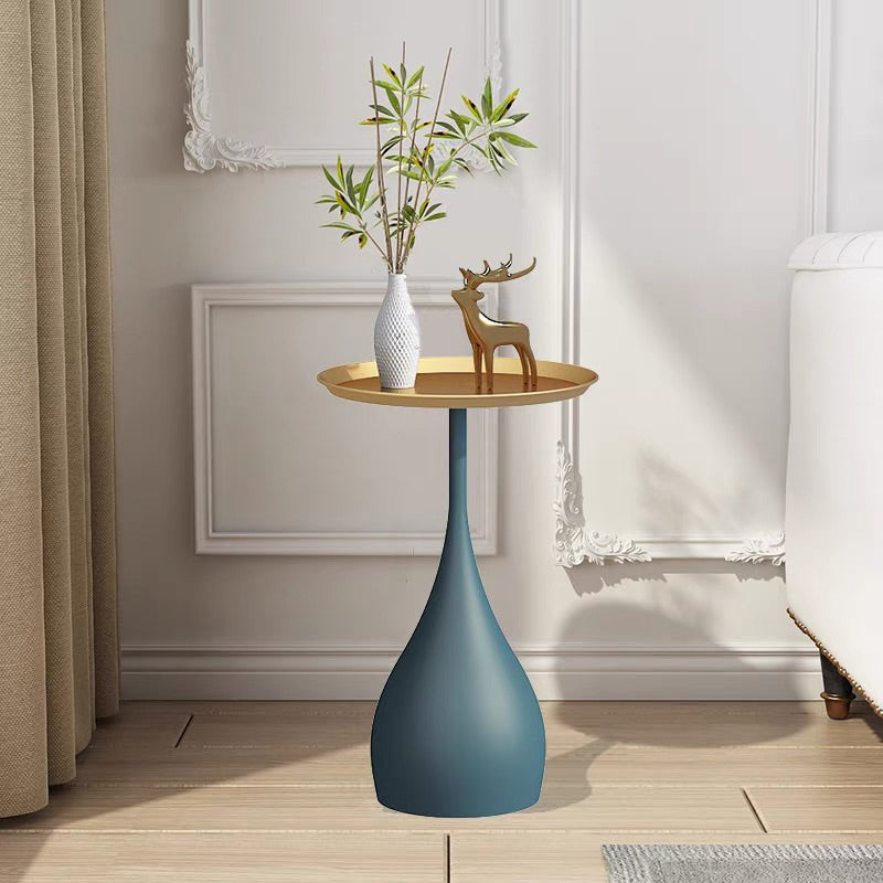 Modern Style Blue/gold/black Metal Base Metal Tray Round Side Table Blue Gold Clearhalo 'Coffee & Accent Tables' 'End & Side Tables' 'end_side_tables' 'furn' 'furn_end_side_tables' 'Furniture' 'Living Room Furniture' 5422275