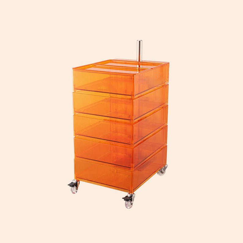 Plastic Nightstand Or End Table 28" Tall Nightstand with Drawers and Wheel Orange Clear Double Cover Clearhalo 'Bedroom Furniture' 'furn' 'furn_night_stand' 'Furniture' 'night_stand' 'Nightstands' 5422352