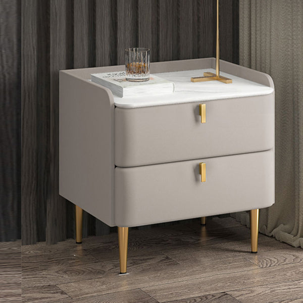 Luxe stenen top nachtkastje 18,5 "lange lederen nachttafel met laden