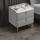 Luxury Stone Top Nightstand 18.5" Tall Leather Night Table with Drawers