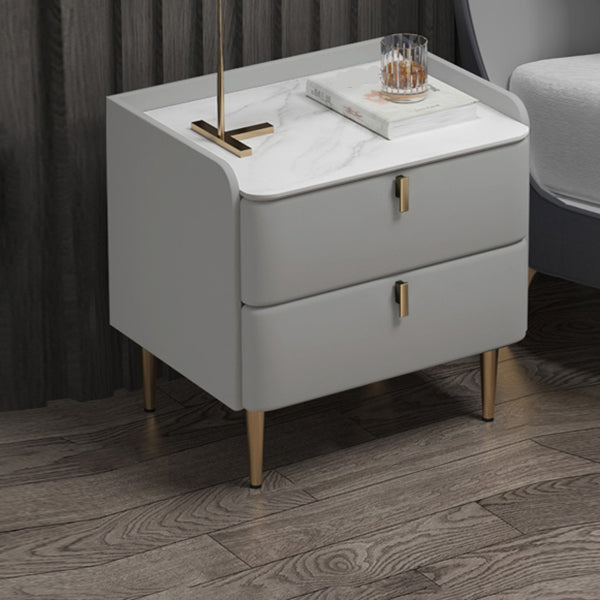 Luxe stenen top nachtkastje 18,5 "lange lederen nachttafel met laden