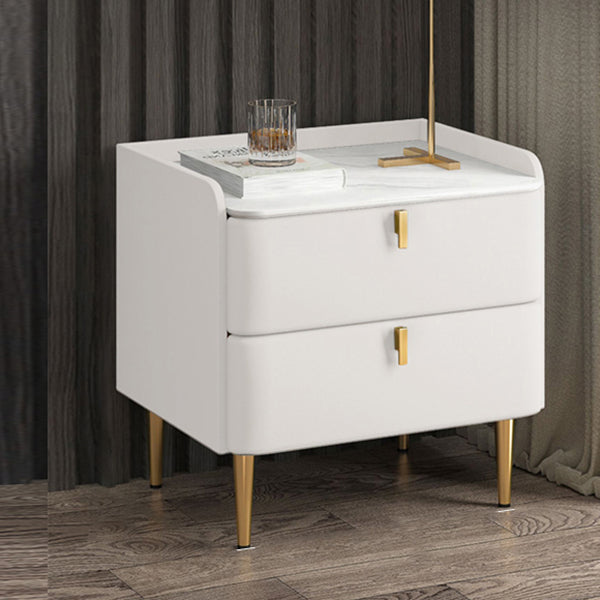 Luxe stenen top nachtkastje 18,5 "lange lederen nachttafel met laden