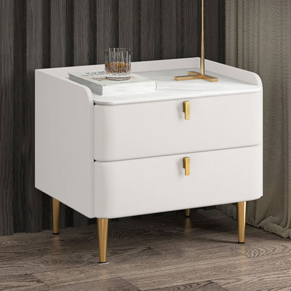 Luxe stenen top nachtkastje 18,5 "lange lederen nachttafel met laden