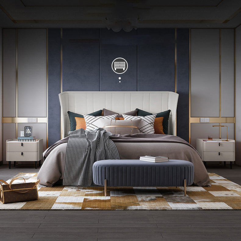 Luxe stenen top nachtkastje 18,5 "lange lederen nachttafel met laden