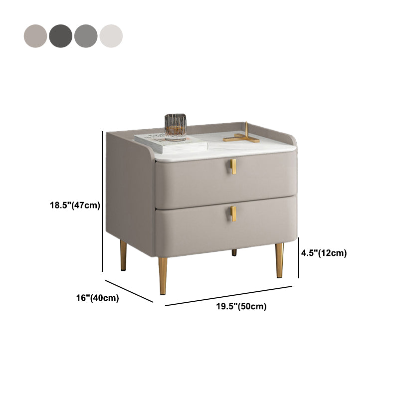 Luxe stenen top nachtkastje 18,5 "lange lederen nachttafel met laden