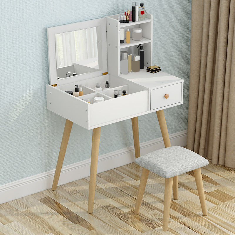 White Wood-based Panel Countertops Solid Wood Legs with Storage Racks and Dressing Tables