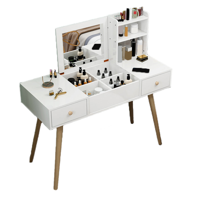 White Wood-based Panel Countertops Solid Wood Legs with Storage Racks and Dressing Tables