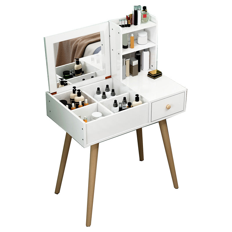 ホワイトウッドベースのパネルカウンタートップストレージラックとドレッシングテーブル付きの無垢材の脚