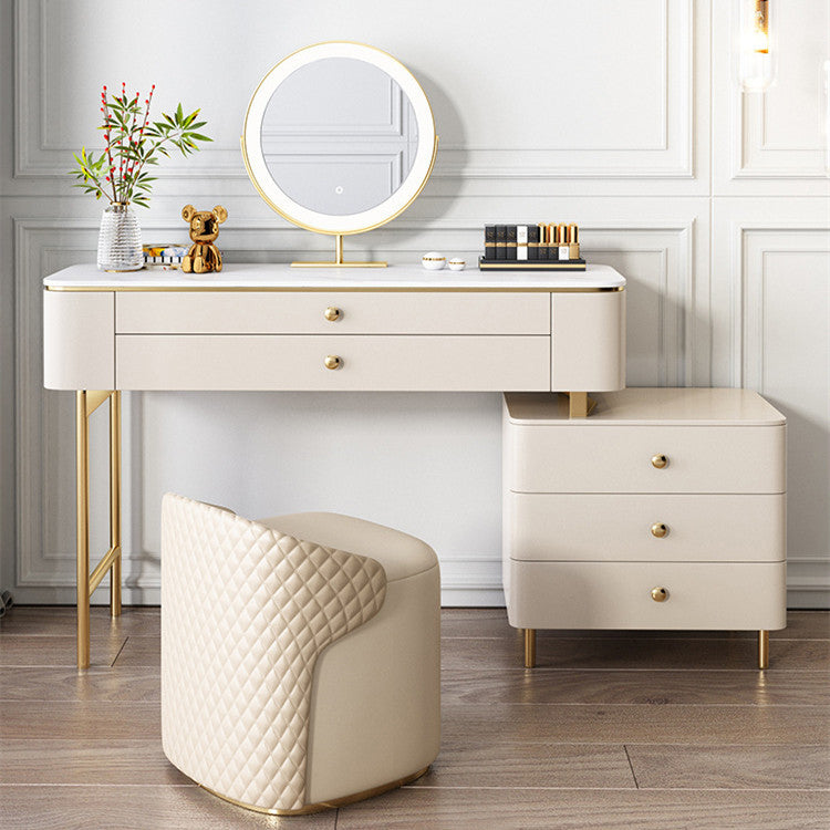 ホワイトロックシートトップゴールドメタルベースグラマスタイル2/5引き出しドレッサー