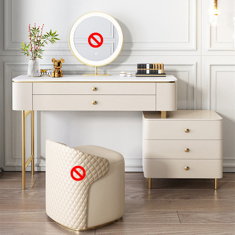 ホワイトロックシートトップゴールドメタルベースグラマスタイル2/5引き出しドレッサー