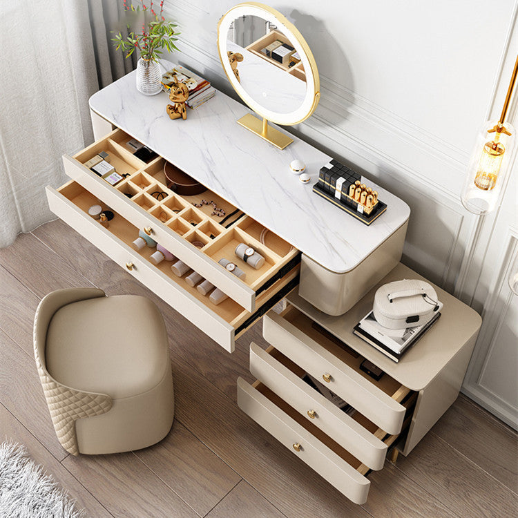 ホワイトロックシートトップゴールドメタルベースグラマスタイル2/5引き出しドレッサー