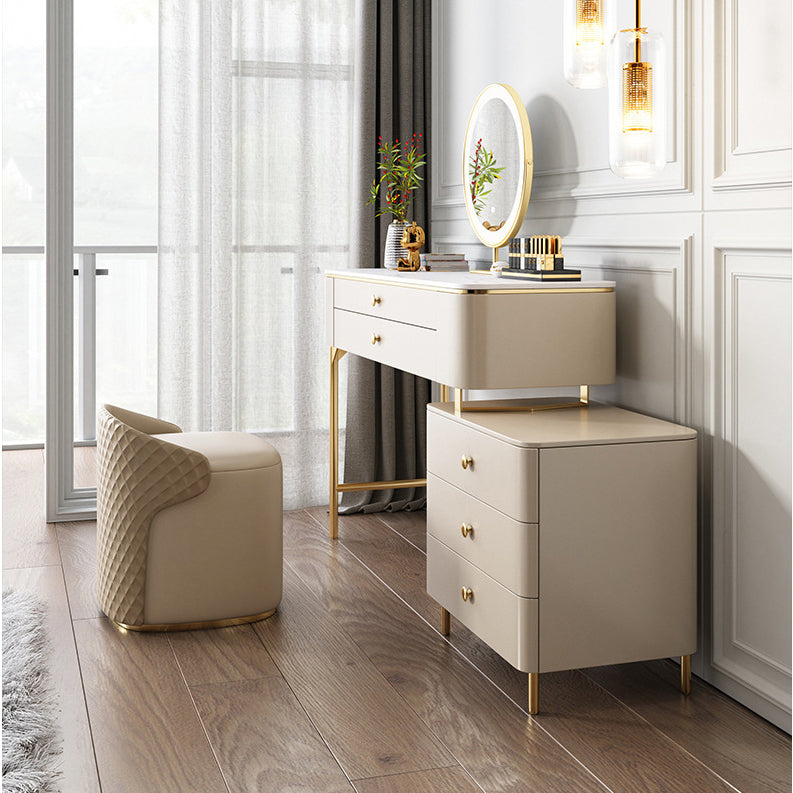 ホワイトロックシートトップゴールドメタルベースグラマスタイル2/5引き出しドレッサー
