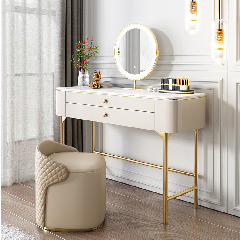 ホワイトロックシートトップゴールドメタルベースグラマスタイル2/5引き出しドレッサー