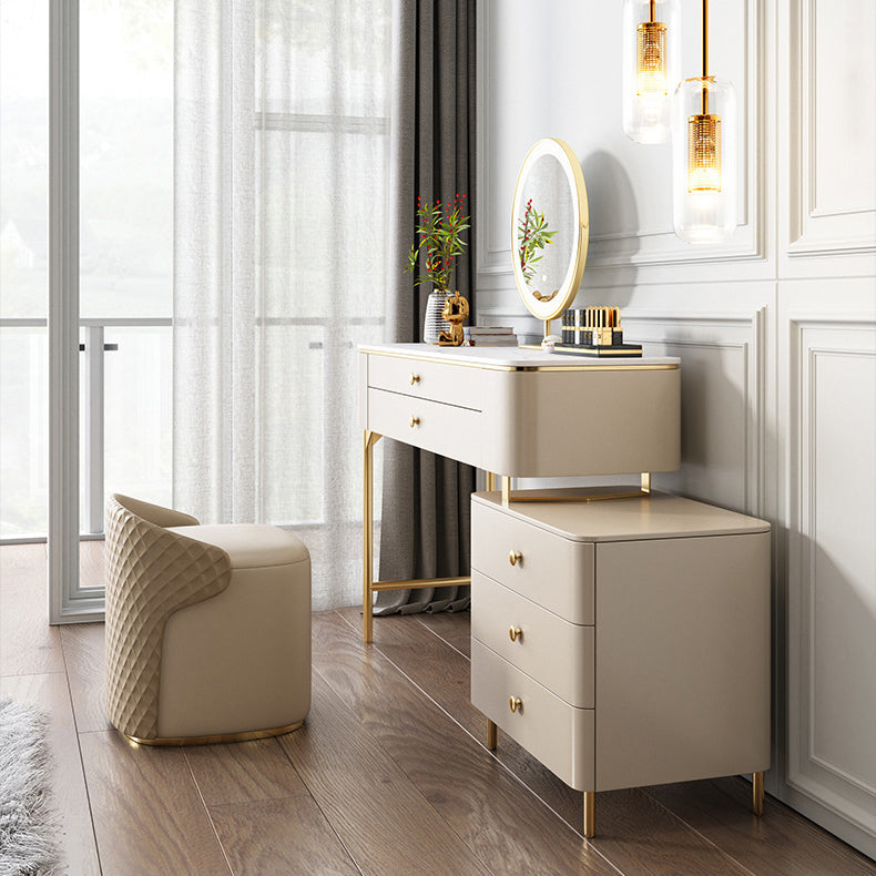 ホワイトロックシートトップゴールドメタルベースグラマスタイル2/5引き出しドレッサー