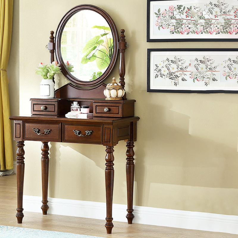 17.7"Wide Wood Makeup Vanity Set with Drawers and Mirror, Brown