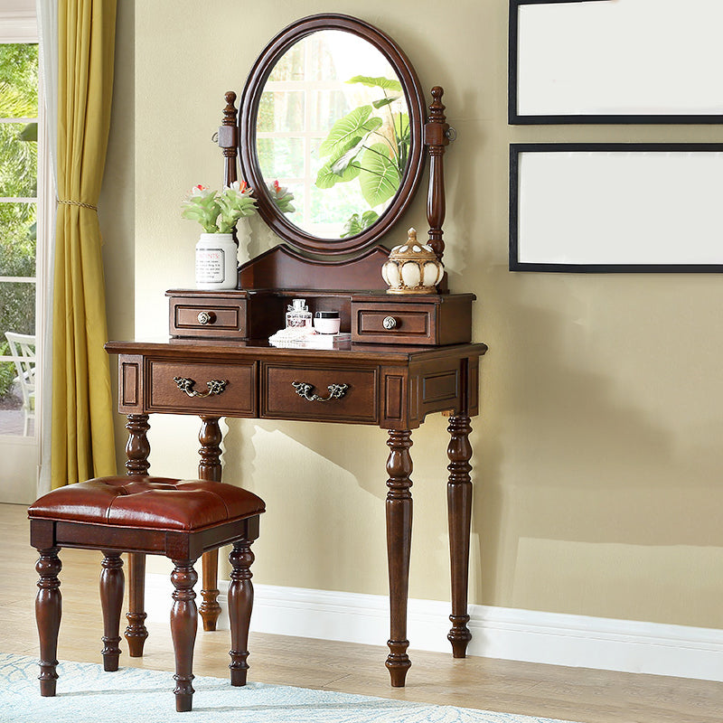 17.7"Wide Wood Makeup Vanity Set with Drawers and Mirror, Brown
