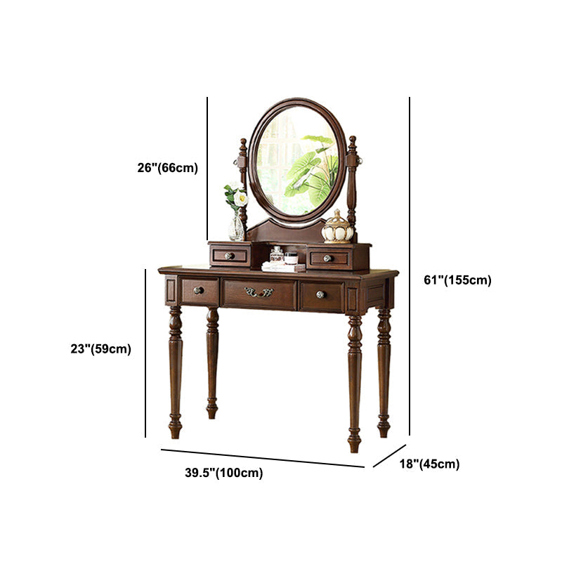 17.7"Wide Wood Makeup Vanity Set with Drawers and Mirror, Brown