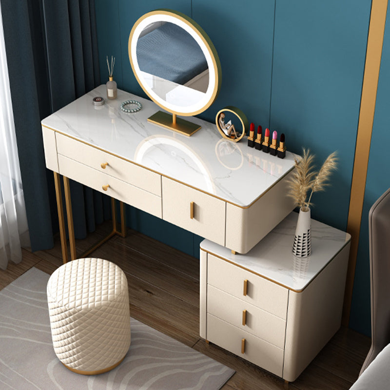 Bureau de vanité en pierre avec 6 tiroirs, blanc métallique / gris, 15,75 "d x 30,71" H