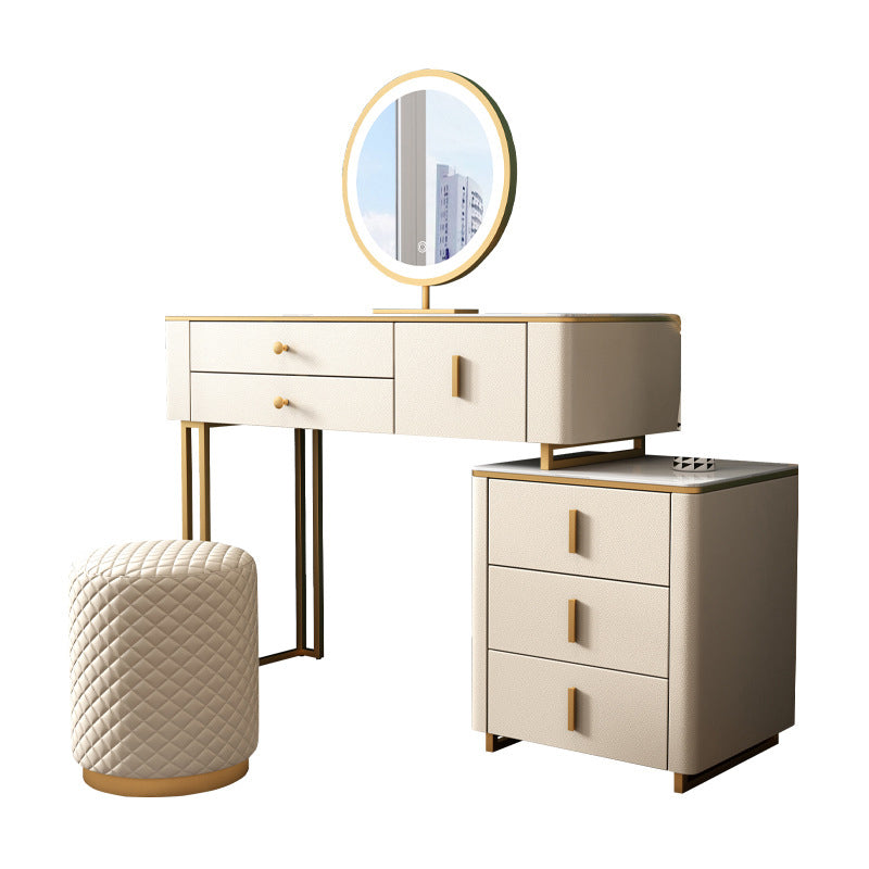 Bureau de vanité en pierre avec 6 tiroirs, blanc métallique / gris, 15,75 "d x 30,71" H