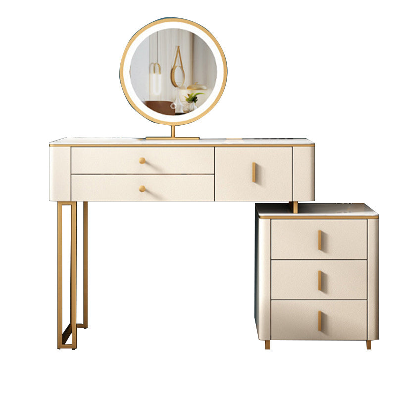 Bureau de vanité en pierre avec 6 tiroirs, blanc métallique / gris, 15,75 "d x 30,71" H