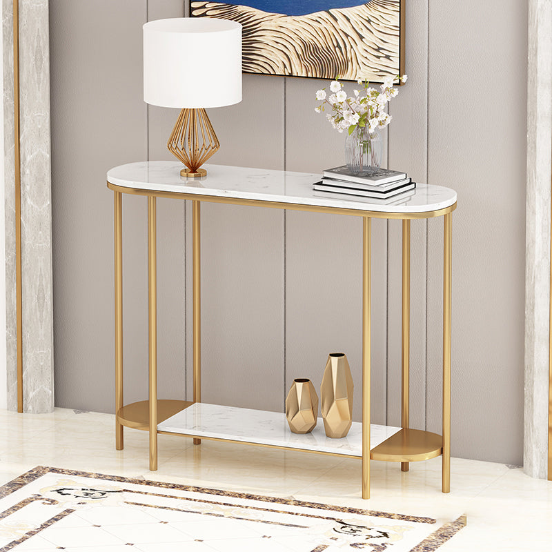 Mesa de consola resistente a los rasguños de mármol glamoroso/metal ovalado