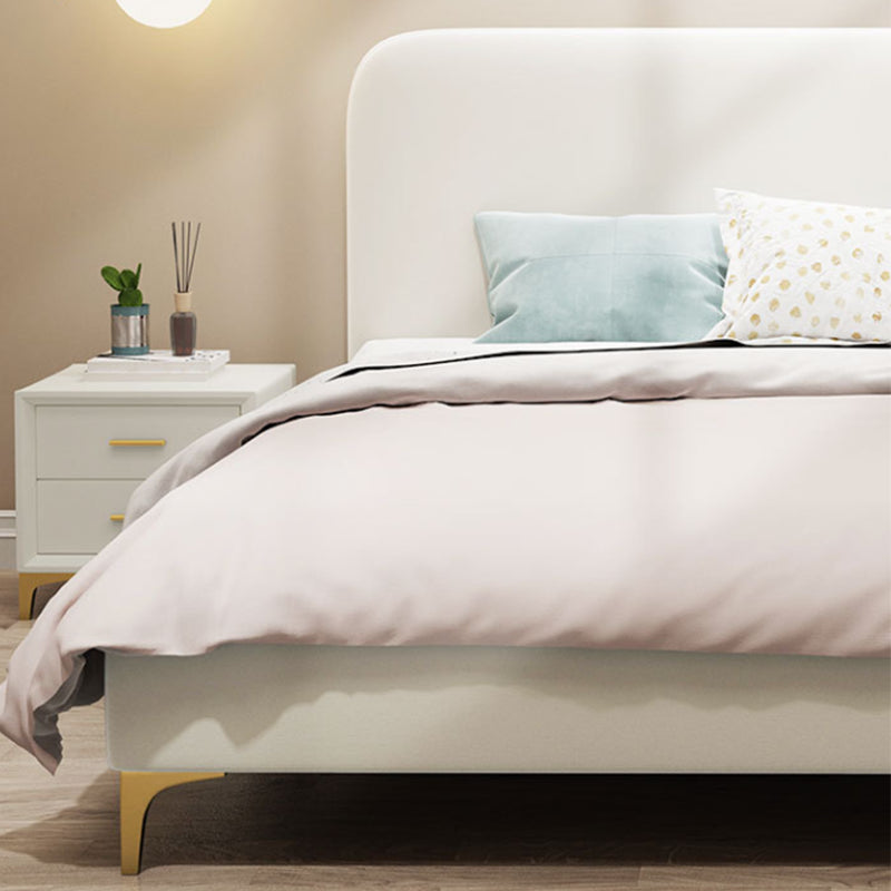 Letto a pannello bianco in finta pelle in pelle 40,16 "H letto imbottito a basso profilo con gambe metalliche