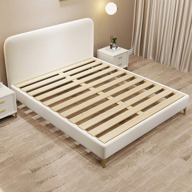 Letto a pannello bianco in finta pelle in pelle 40,16 "H letto imbottito a basso profilo con gambe metalliche