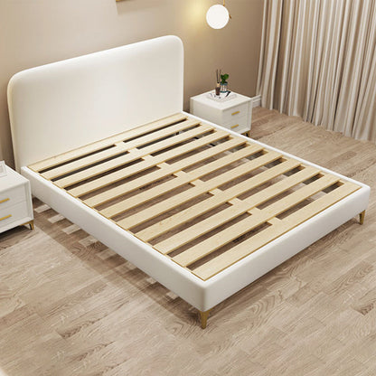 Letto a pannello bianco in finta pelle in pelle 40,16 "H letto imbottito a basso profilo con gambe metalliche