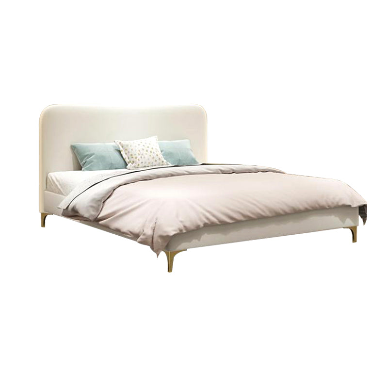 Letto a pannello bianco in finta pelle in pelle 40,16 "H letto imbottito a basso profilo con gambe metalliche