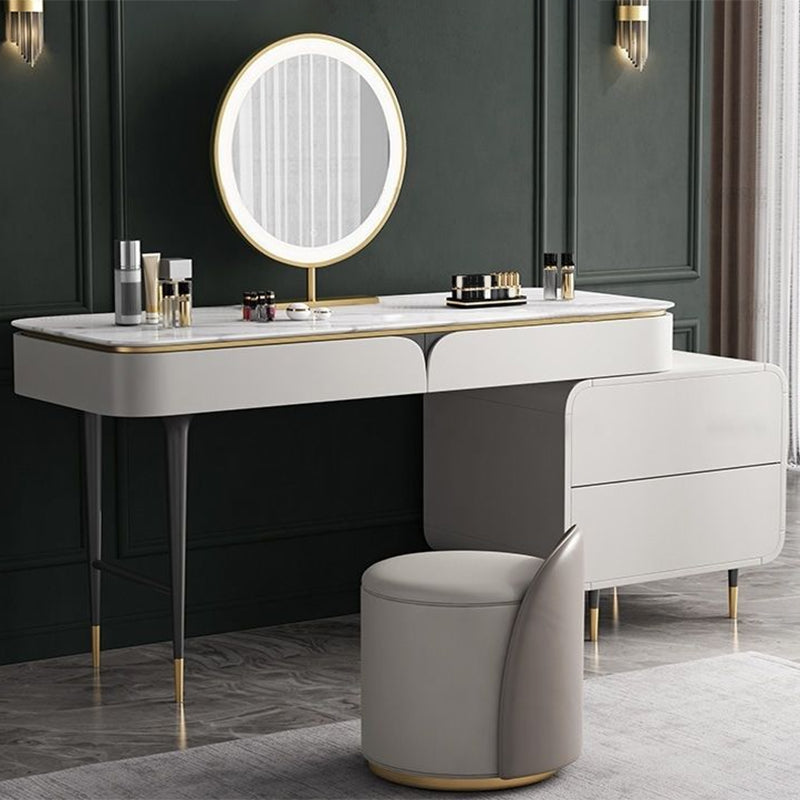 白い長方形のスレートトップドレッシングテーブル2/4引き出しドレッサー付き金属ベース