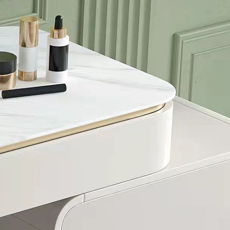 White Rectangular Slate Top Dressing Table Metal Base with 2/4 Drawers Dresser