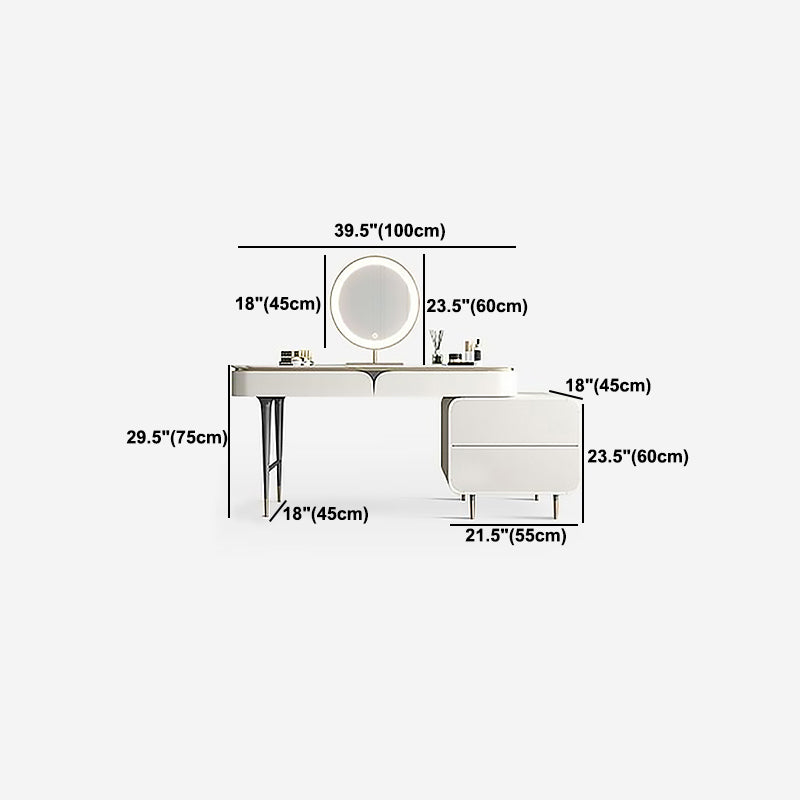 Weiße rechteckige Schiefer -Top -Schminktisch Metallbasis mit 2/4 Schubladen Kommode