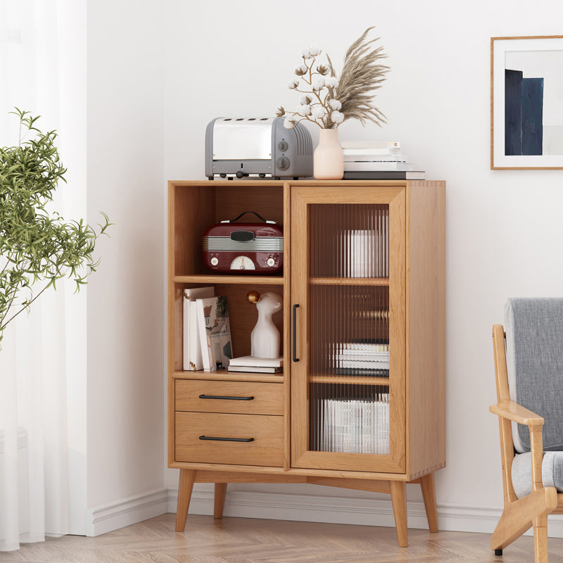 Contemporary Pine Solid Wood Sideboard 2 Drawer Side Board for Dining Room 39"L x 14"W x 43"H Cherry Wood Clearhalo 'buffet_sideboard' 'Buffets & Sideboards' 'furn' 'furn_buffet_sideboard' 'Furniture' 'Kitchen & Dining Furniture' 5427801