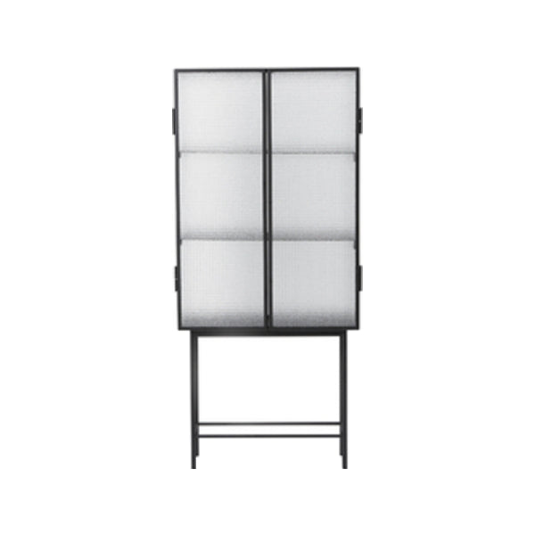 61"H Modern Iron Dining Server Glass Doors Cabinets Sideboard for Living Room Black Ribbed Glass Clearhalo 'buffet_sideboard' 'Buffets & Sideboards' 'furn' 'furn_buffet_sideboard' 'Furniture' 'Kitchen & Dining Furniture' 5427866