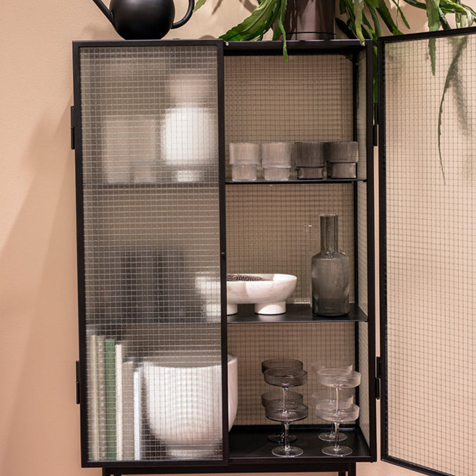 61"H Modern Iron Dining Server Glass Doors Cabinets Sideboard for Living Room Clearhalo 'buffet_sideboard' 'Buffets & Sideboards' 'furn' 'furn_buffet_sideboard' 'Furniture' 'Kitchen & Dining Furniture' 5427874