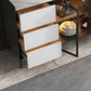 Contemporary Glass Doors Sideboard Table Stone Side Board with Drawers and Storage