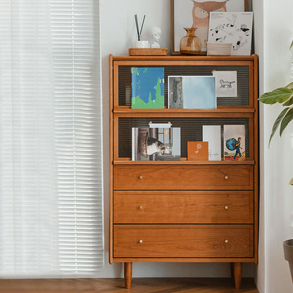 Glass Doors Kitchen Buffet Server Modern 49.5"H Sideboard Cabinet with Drawers and Storage